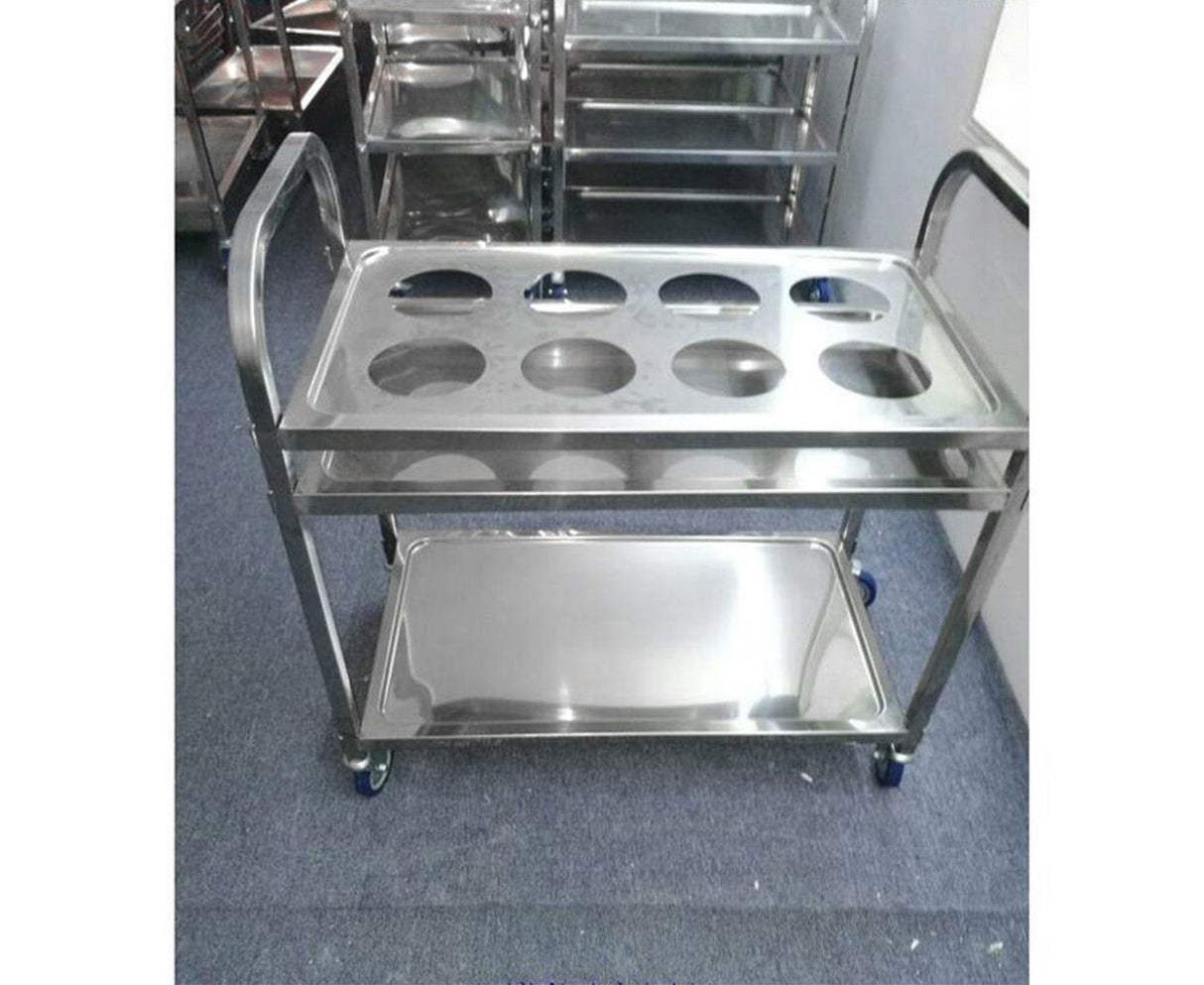 SOGA 2X 2 Tier Stainless Steel 8 Compartment Kitchen Seasoning Car Service Trolley Condiment Holder Cart Spice Bowl - Cafe Supply