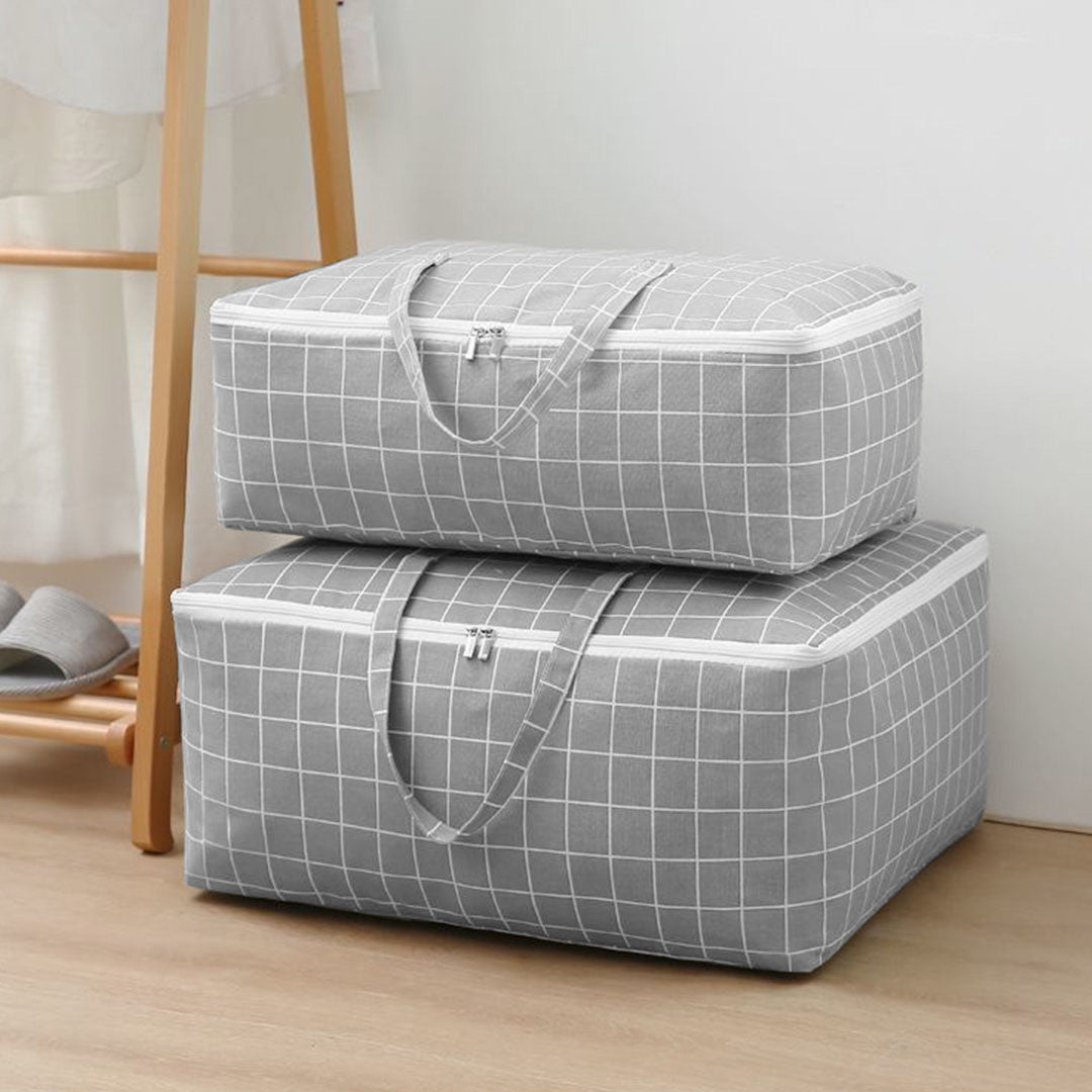 SOGA 2X Grey Plaid Medium Storage Luggage Bag Double Zipper Foldable Travel Organiser Essentials - Cafe Supply