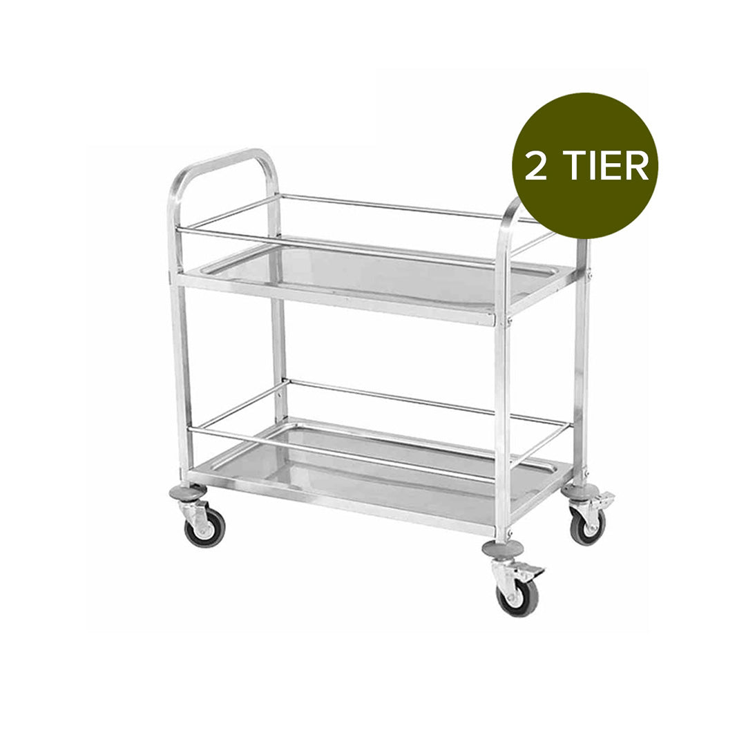 SOGA 2X 2 Tier 85x45x90cm Stainless Steel Drink Wine Food Utility Cart Medium - Cafe Supply