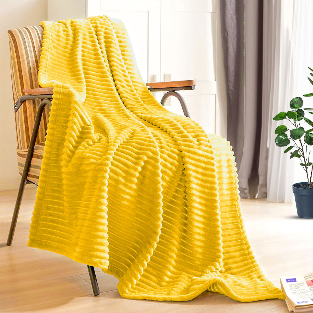 SOGA 2X Yellow Throw Blanket Warm Cozy Striped Pattern Thin Flannel Coverlet Fleece Bed Sofa Comforter - Cafe Supply