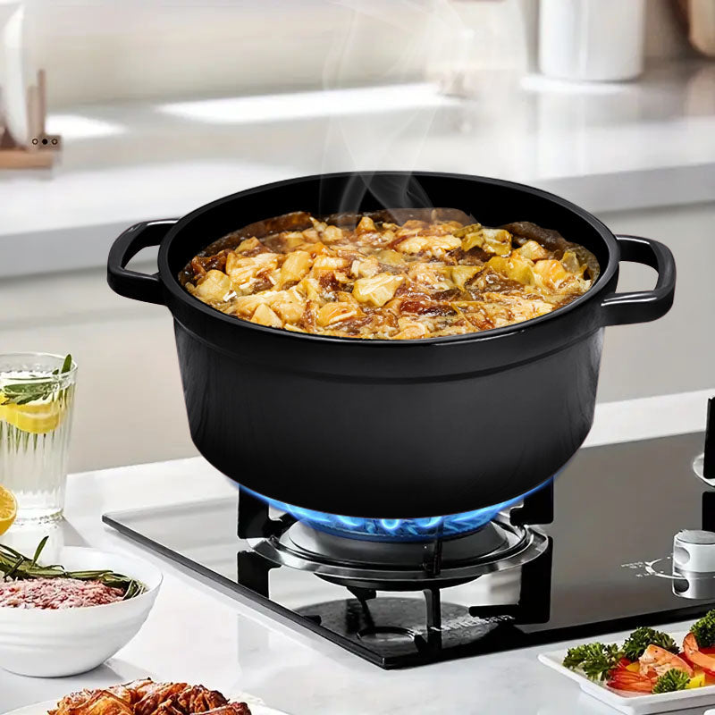 SOGA 2X Cast Iron 24cm Stewpot Casserole Stew Cooking Pot With Lid Black - Cafe Supply