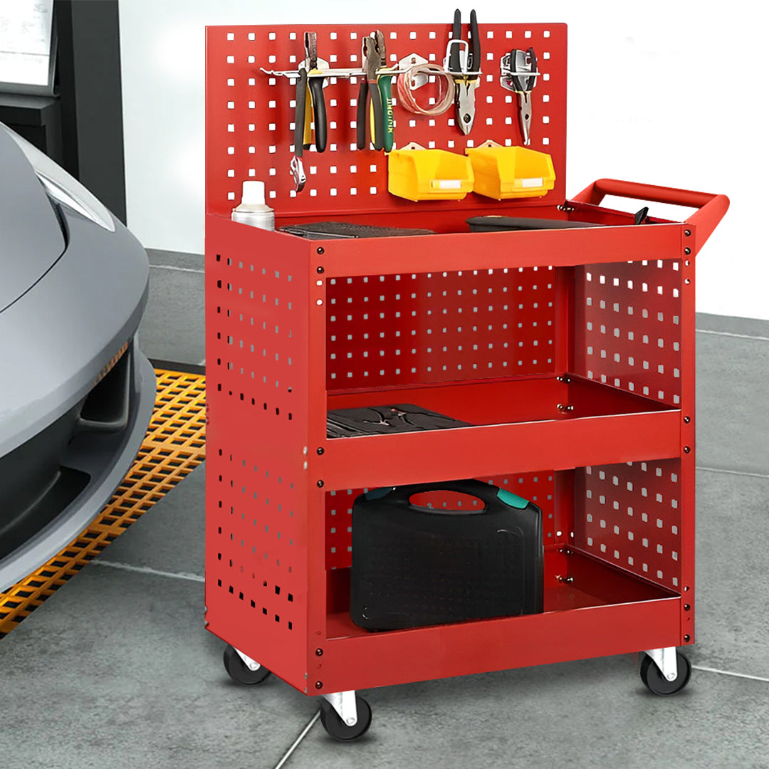 SOGA 2X 3 Tier Tool Storage Cart Portable Service Utility Heavy Duty Mobile Trolley with Porous Side Panels - Cafe Supply