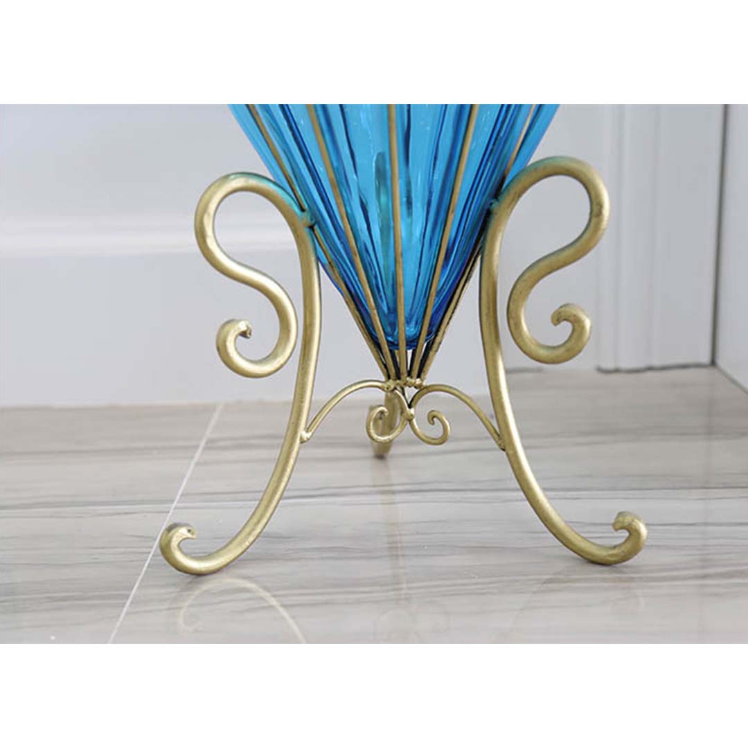 SOGA 67cm Blue Glass Tall Floor Vase with Metal Flower Stand - Cafe Supply