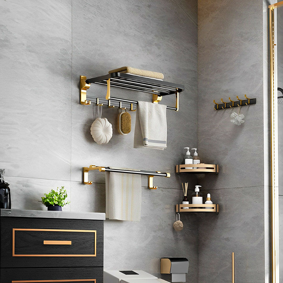 SOGA 2X 63cm Wall-Mounted Double Pole Towel Holder Bathroom Organiser Rail Hanger with Hooks - Cafe Supply