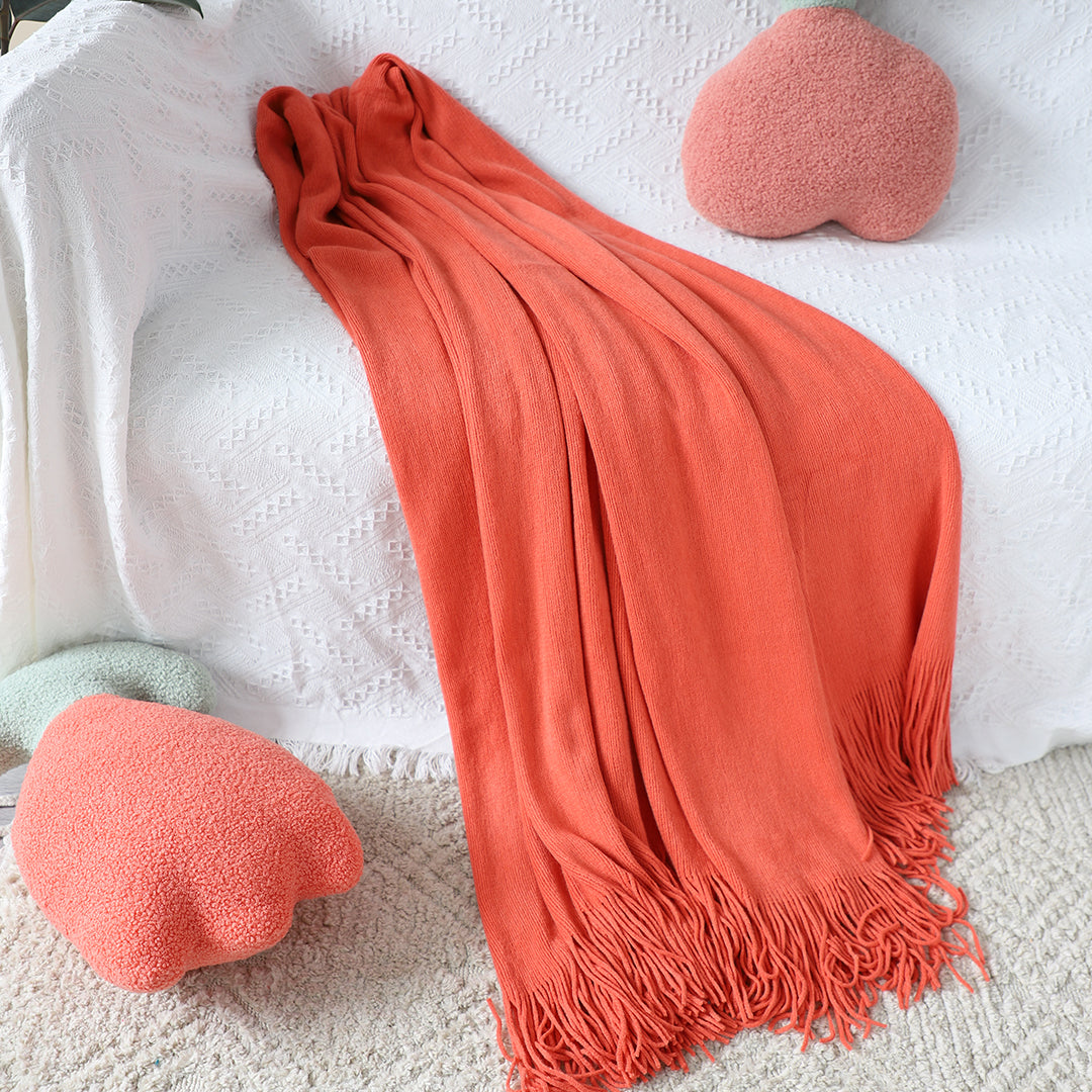 SOGA Orange Acrylic Knitted Throw Blanket Solid Fringed Warm Cozy Woven Cover Couch Bed Sofa Home Decor - Cafe Supply