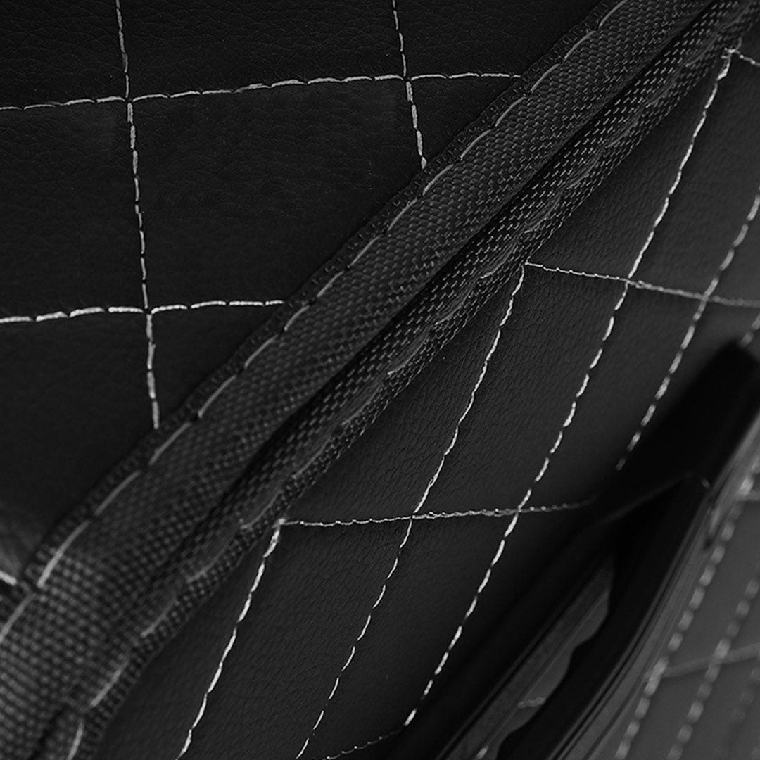 SOGA 2X Leather Car Boot Collapsible Foldable Trunk Cargo Organizer Portable Storage Box Black/White Stitch with Lock Small - Cafe Supply