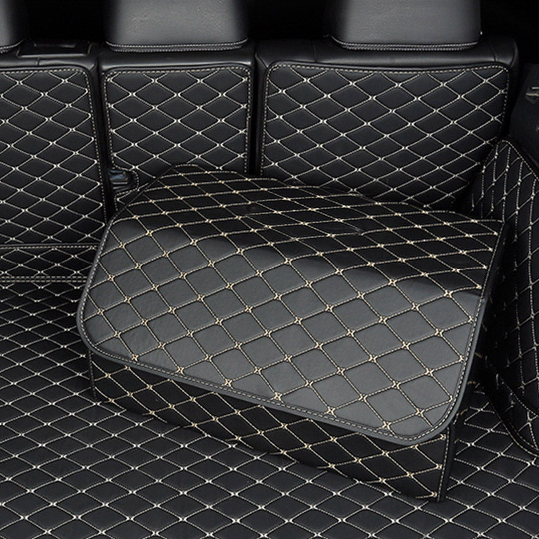 SOGA 2X Leather Car Boot Collapsible Foldable Trunk Cargo Organizer Portable Storage Box Black/Gold Stitch Large - Cafe Supply