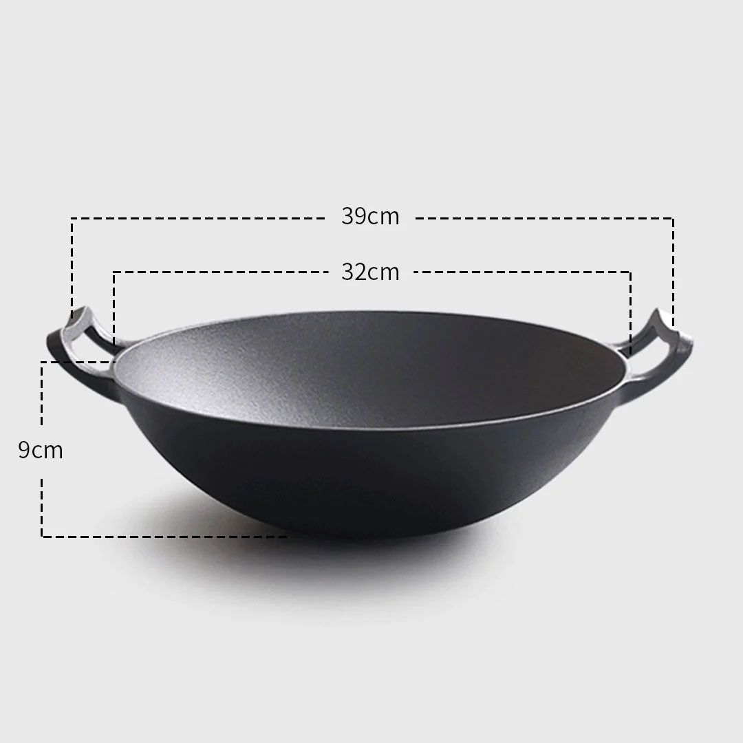 SOGA 2X 32cm Commercial Cast Iron Wok FryPan Fry Pan with Double Handle - Cafe Supply