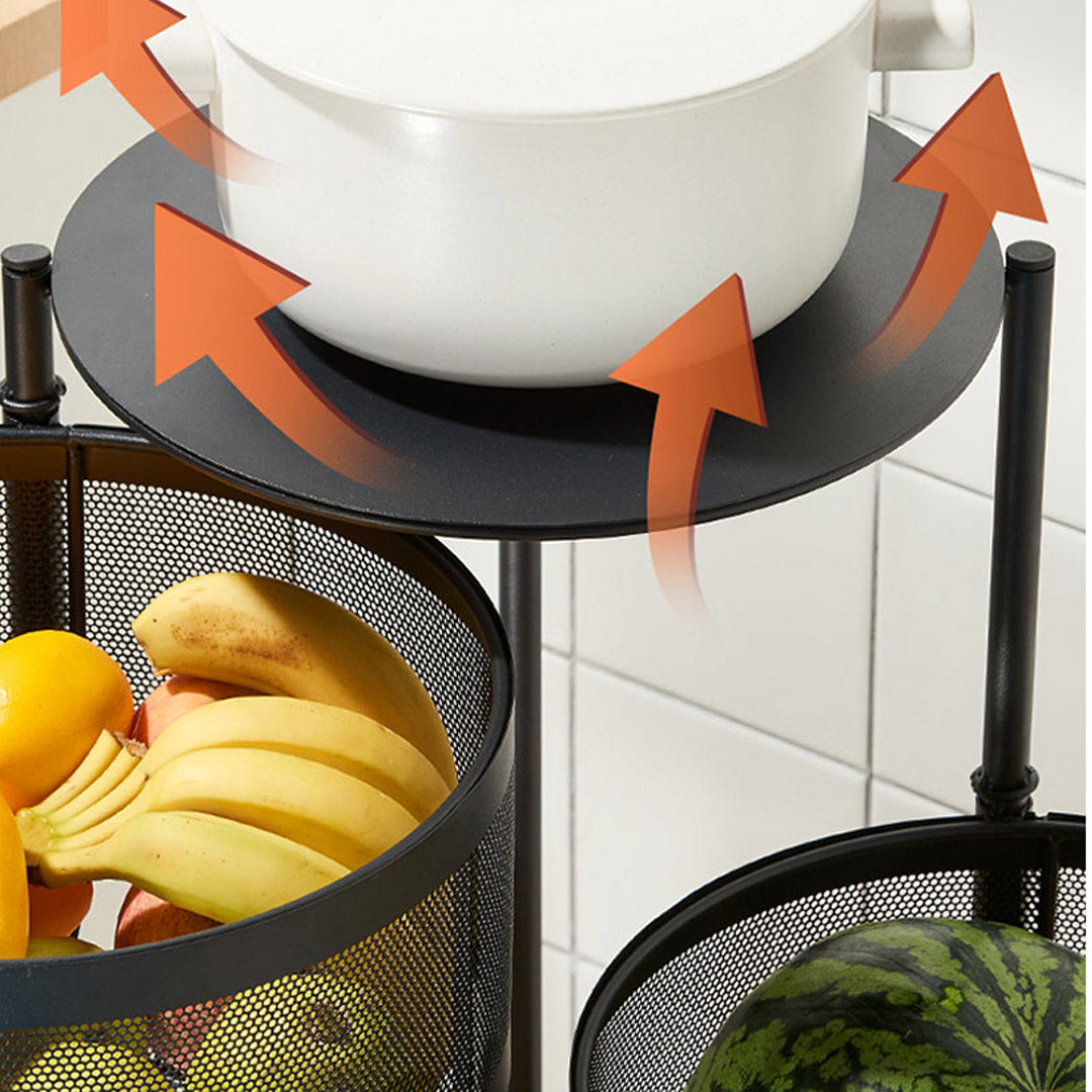 SOGA 3 Tier Steel Round Rotating Kitchen Cart Multi-Functional Shelves Portable Storage Organizer with Wheels - Cafe Supply