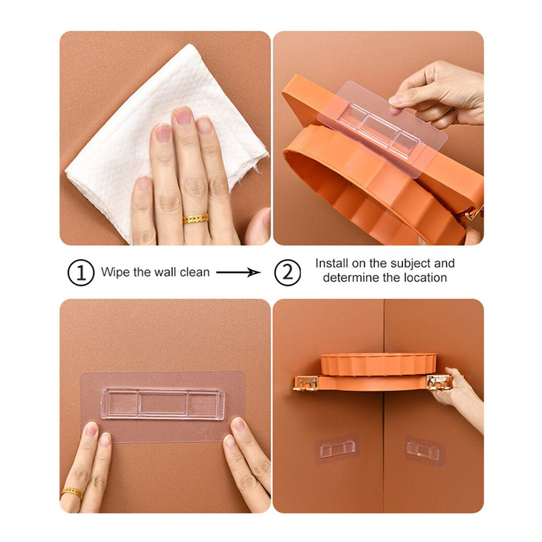 SOGA 2X Orange 360 Degree Wall-Mounted Rotating Bathroom Organiser Corner Vanity Rack Toilet Adhesive Storage Shelf - Cafe Supply