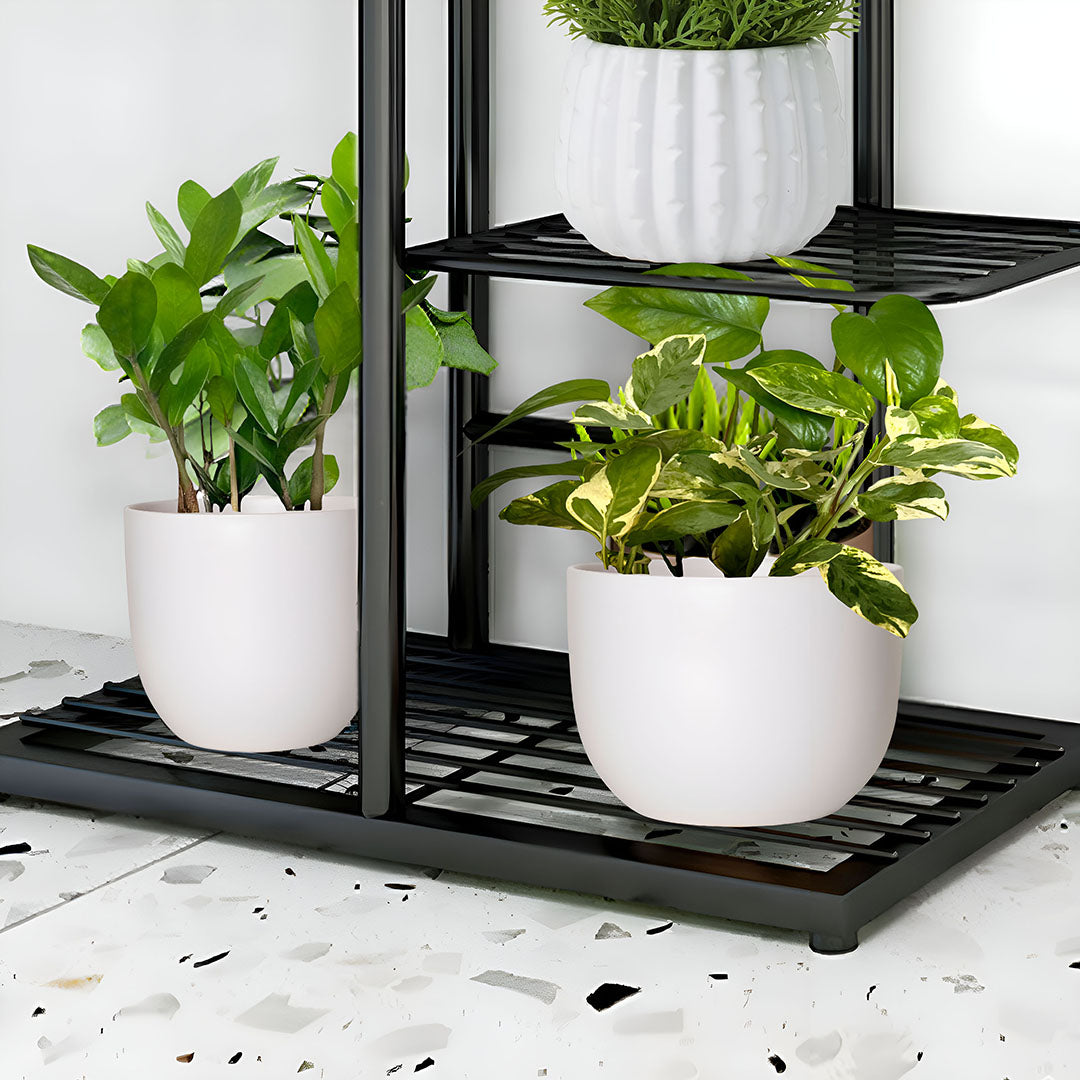 SOGA 7 Tier 8 Pots Black Metal Plant Stand Flowerpot Display Shelf Rack Indoor Home Office Decor - Cafe Supply
