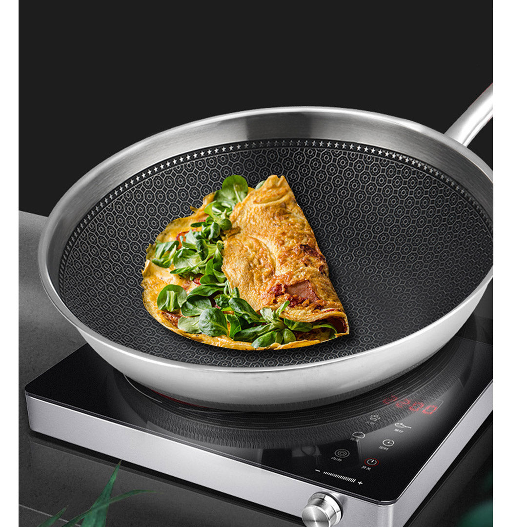 SOGA 2X 18/10 Stainless Steel Fry Pan 30cm Frying Pan Top Grade Cooking Non Stick Interior Skillet with Lid - Cafe Supply
