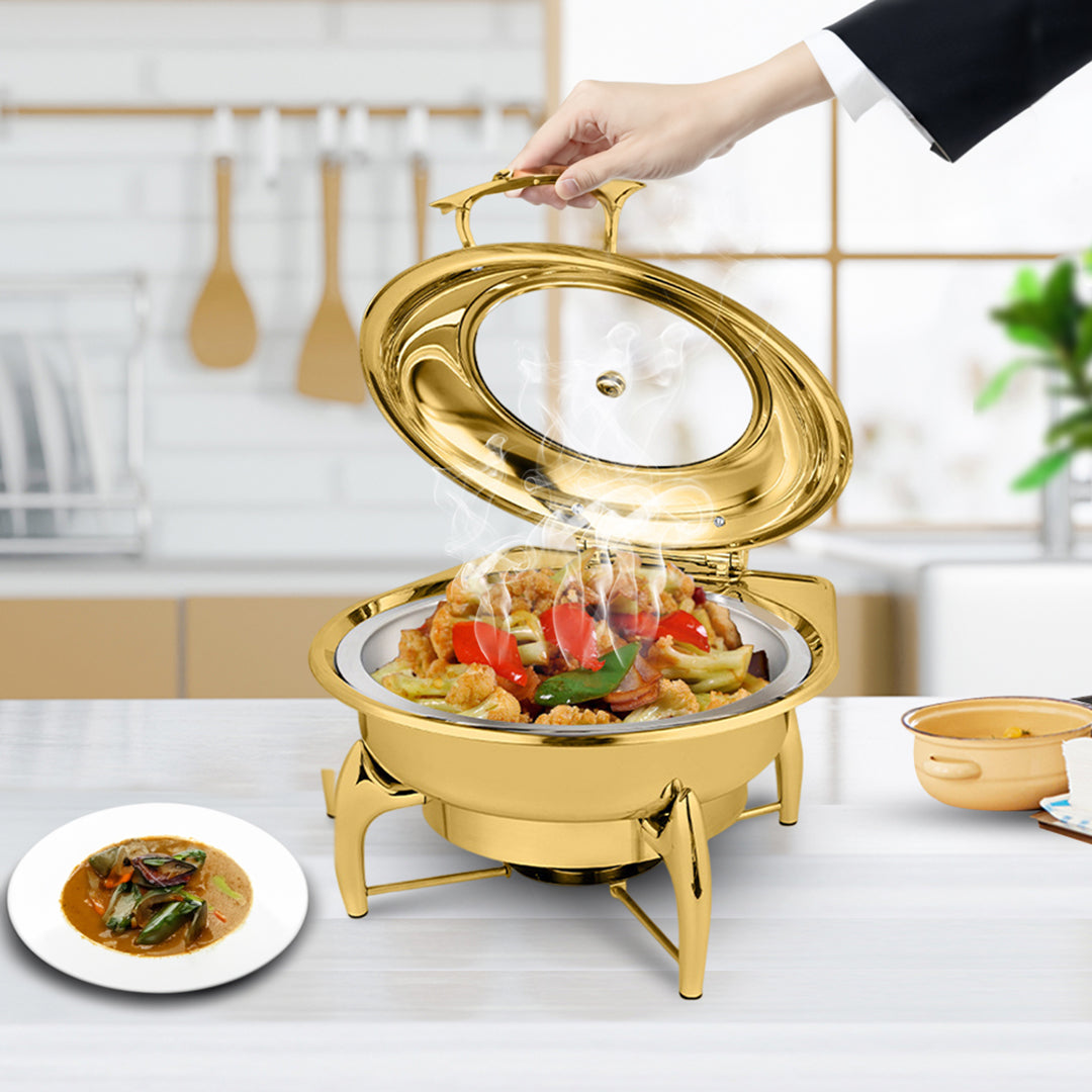 SOGA Gold Plated Stainless Steel Round Chafing Dish Tray Buffet Cater Food Warmer Chafer with Top Lid - Cafe Supply