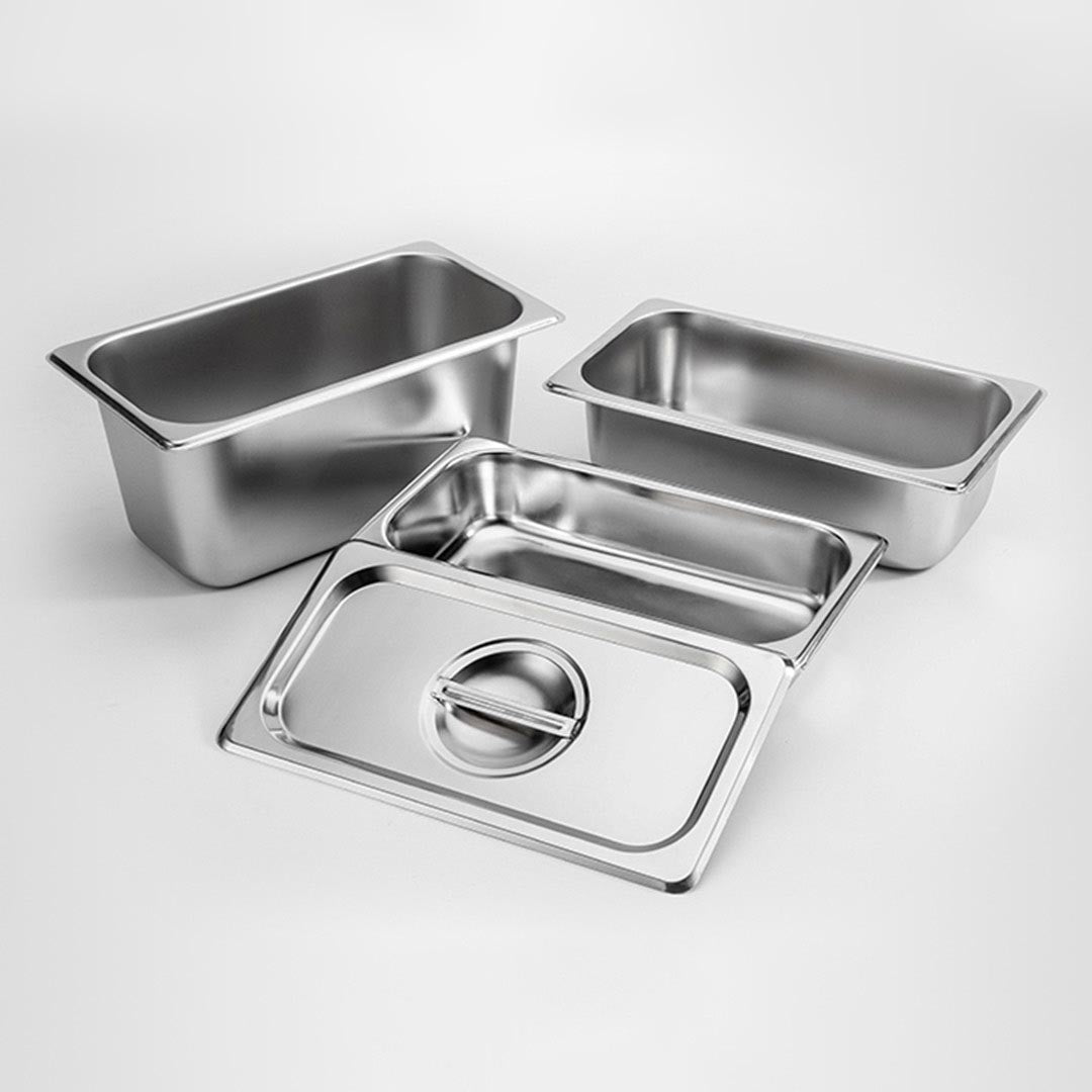 SOGA 2X Gastronorm GN Pan Full Size 1/3 GN Pan 15cm Deep Stainless Steel Tray With Lid - Cafe Supply