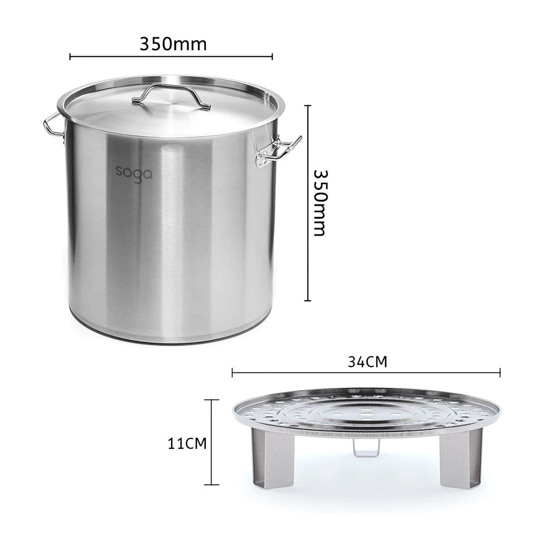 SOGA 33L Stainless Steel Stock Pot with One Steamer Rack Insert Stockpot Tray - Cafe Supply