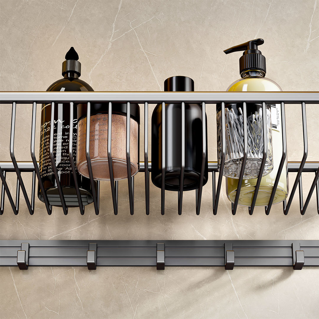 SOGA 61cm Gray Wall-Mounted Double Pole Towel Holder Bathroom Organiser Rail Hanger with Hooks - Cafe Supply