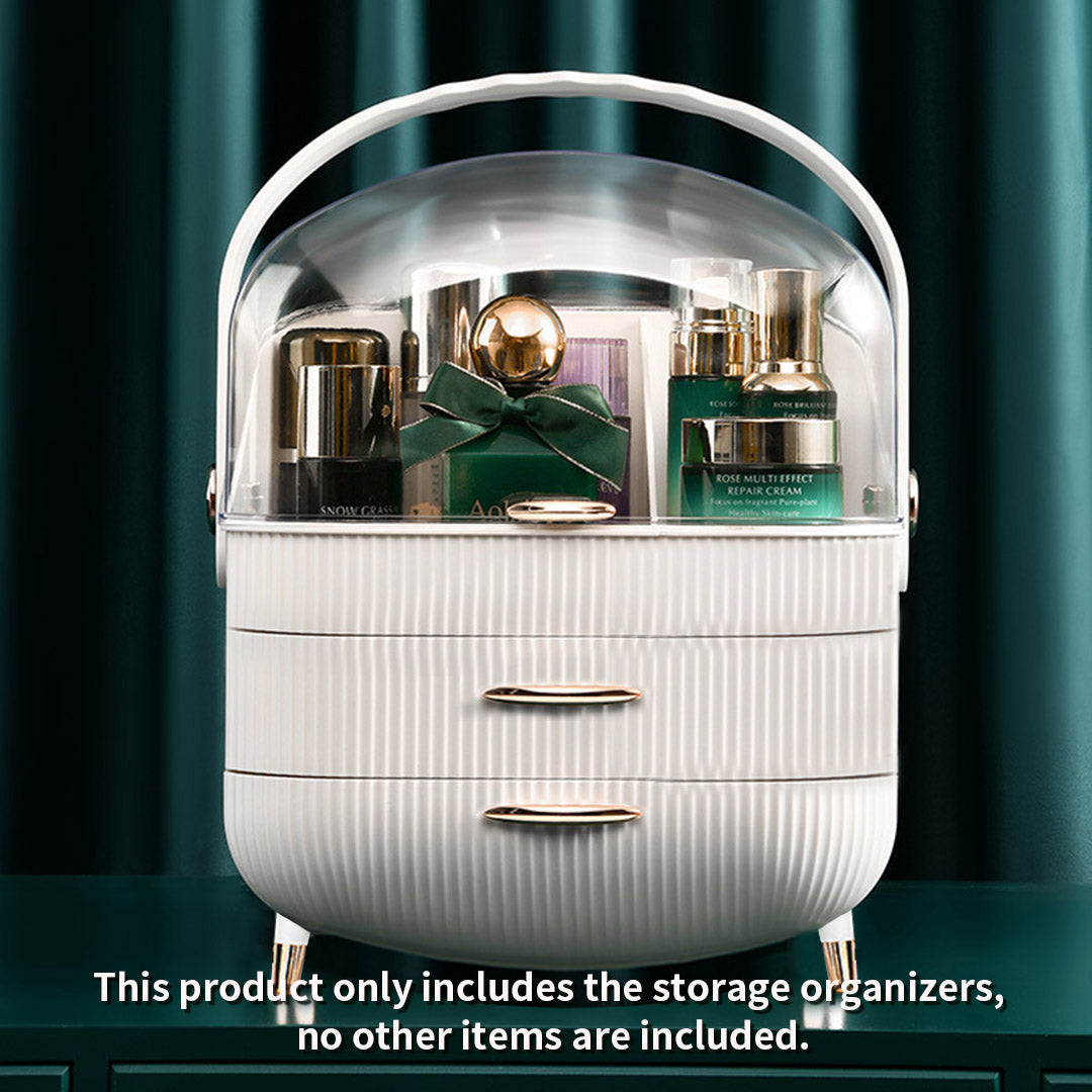 SOGA 29cm White Countertop Makeup Cosmetic Storage Organiser Skincare Holder Jewelry Storage Box with Handle - Cafe Supply