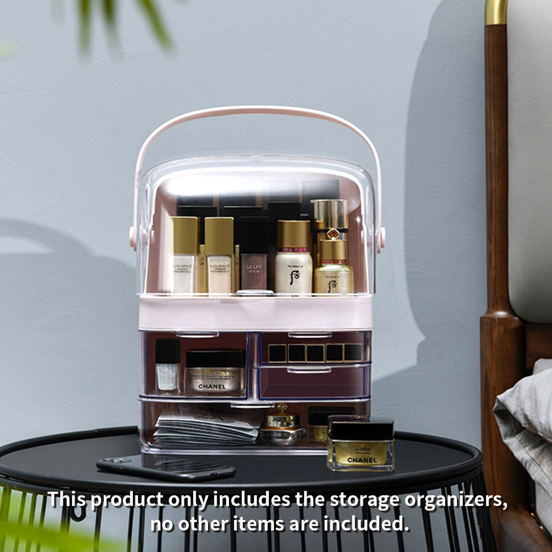 SOGA 2X 3 Tier Pink Countertop Makeup Cosmetic Storage Organiser Skincare Holder Jewelry Storage Box with Handle - Cafe Supply