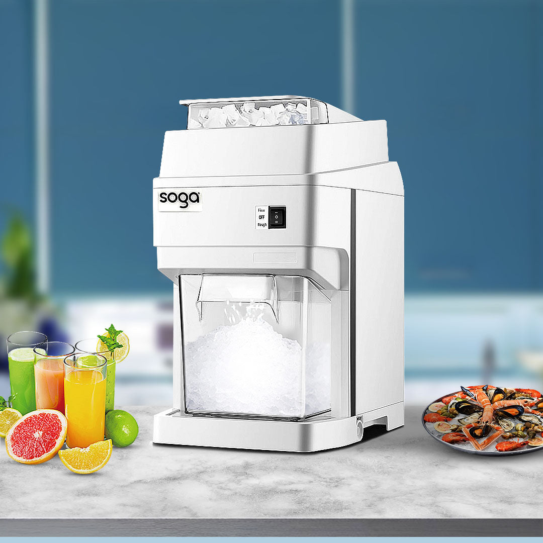 SOGA 2X 300 Watts Electric Ice Shaver Crusher Slicer Snow Cone Maker Commercial Tabletop Machine 120kgs/h White - Cafe Supply