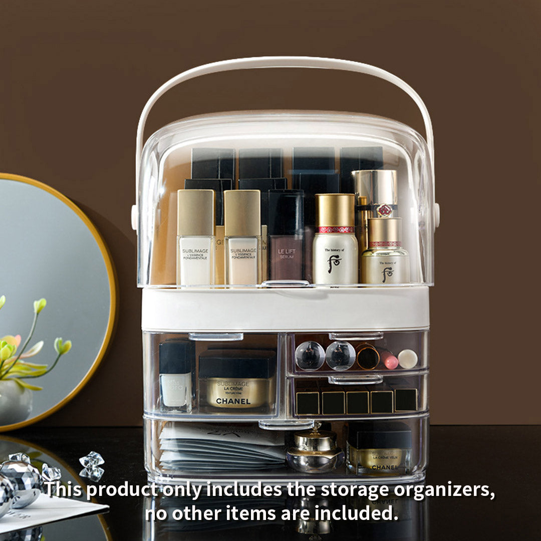 SOGA 3 Tier White Countertop Makeup Cosmetic Storage Organiser Skincare Holder Jewelry Storage Box with Handle - Cafe Supply