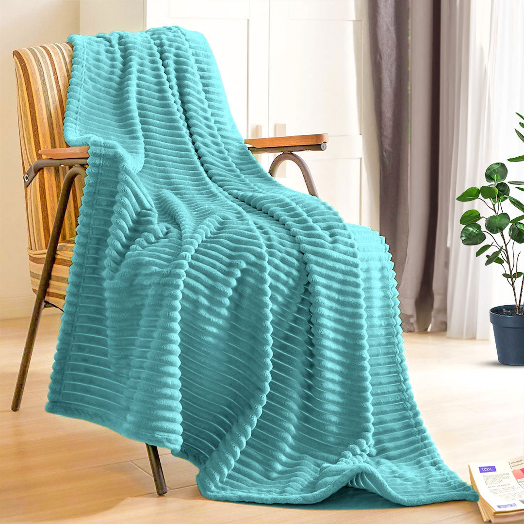 SOGA 2X Sky Blue Throw Blanket Warm Cozy Striped Pattern Thin Flannel Coverlet Fleece Bed Sofa Comforter - Cafe Supply