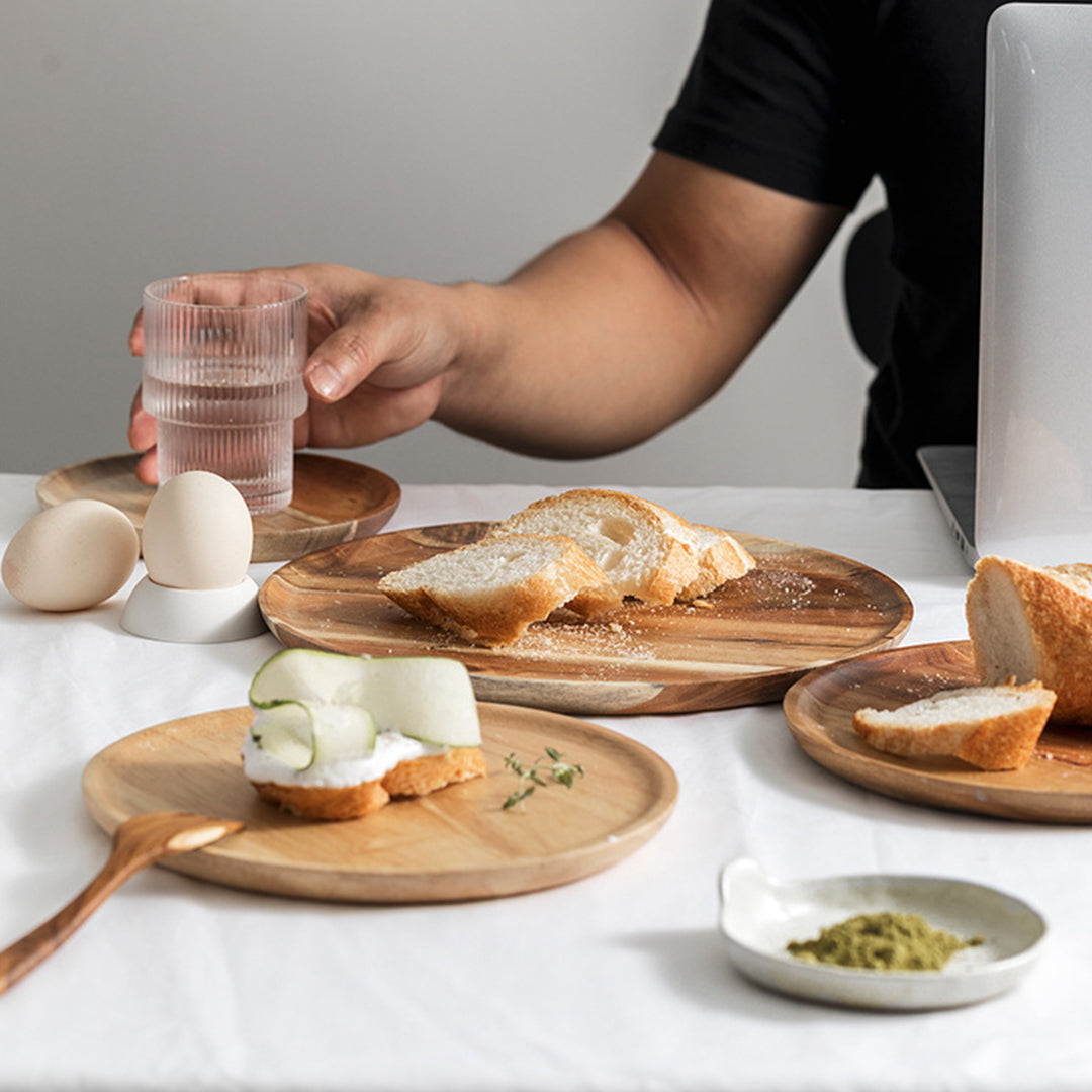 SOGA 2X 20cm Brown Round Wooden Centerpiece Serving Tray Board Home Decor - Cafe Supply