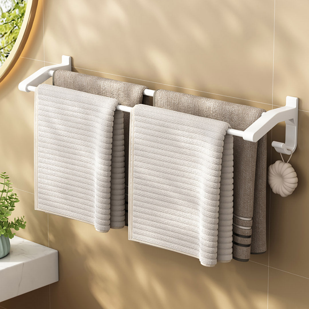 SOGA 2X 52cm White Wall-Mounted Double Pole Towel Holder Bathroom Organiser Rail Hanger with Hooks - Cafe Supply