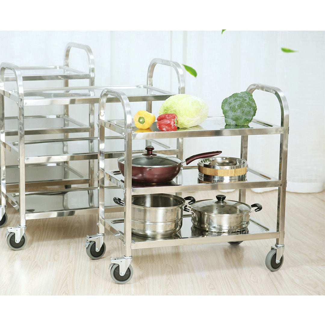 SOGA 2X 3 Tier 75x40x83.5cm Stainless Steel Kitchen Dinning Food Cart Trolley Utility Size Small - Cafe Supply