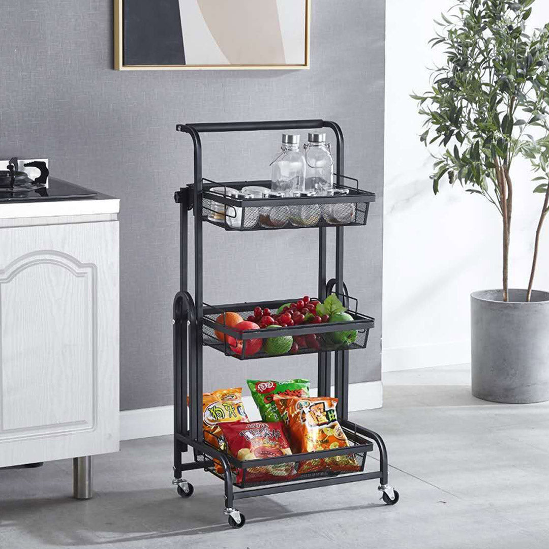 SOGA 2X 3 Tier Steel Black Adjustable Kitchen Cart Multi-Functional Shelves Portable Storage Organizer with Wheels - Cafe Supply