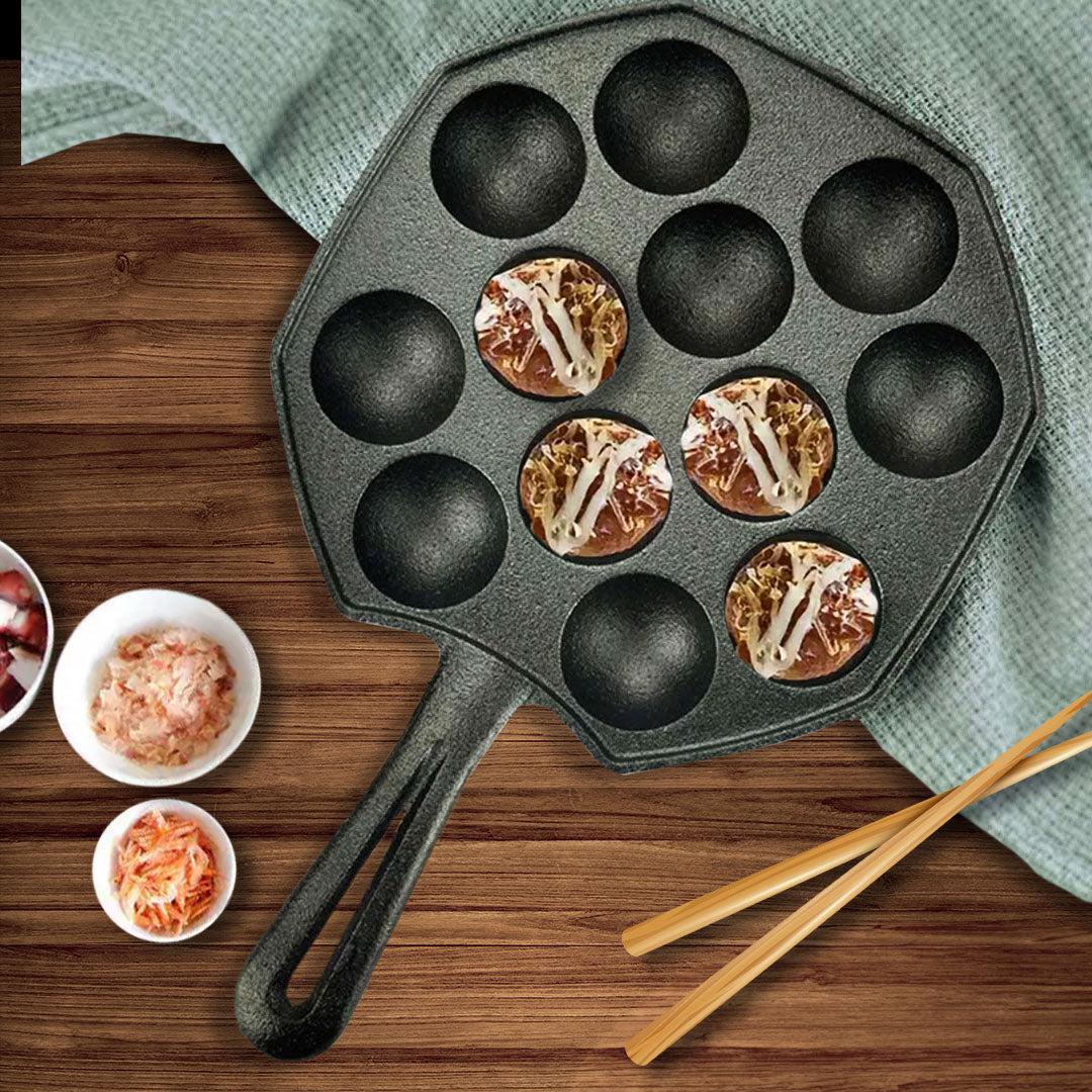 SOGA 2X 18CM Cast Iron Takoyaki Fry Pan Octopus Balls Maker 12 Hole Cavities Grill Mold - Cafe Supply