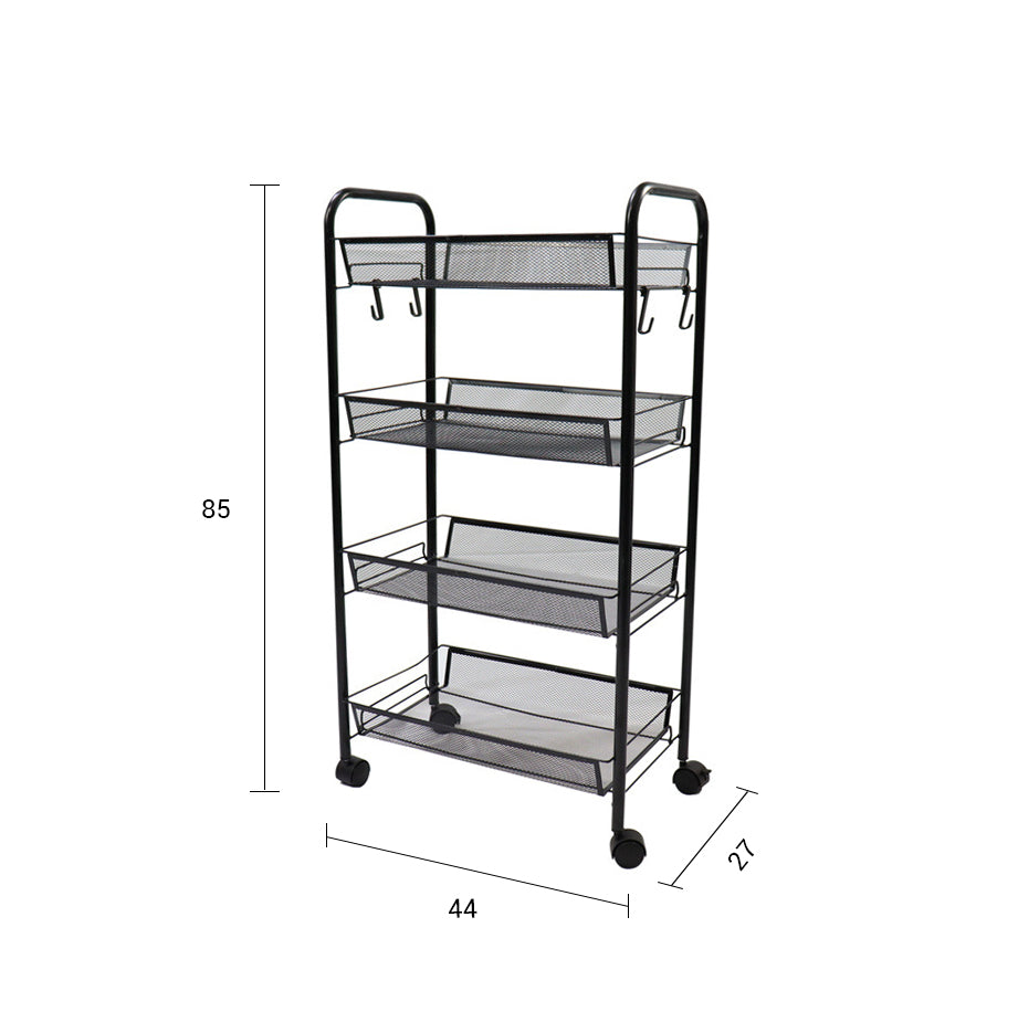 SOGA 2X 4 Tier Steel Black Bee Mesh Kitchen Cart Multi-Functional Shelves Portable Storage Organizer with Wheels - Cafe Supply
