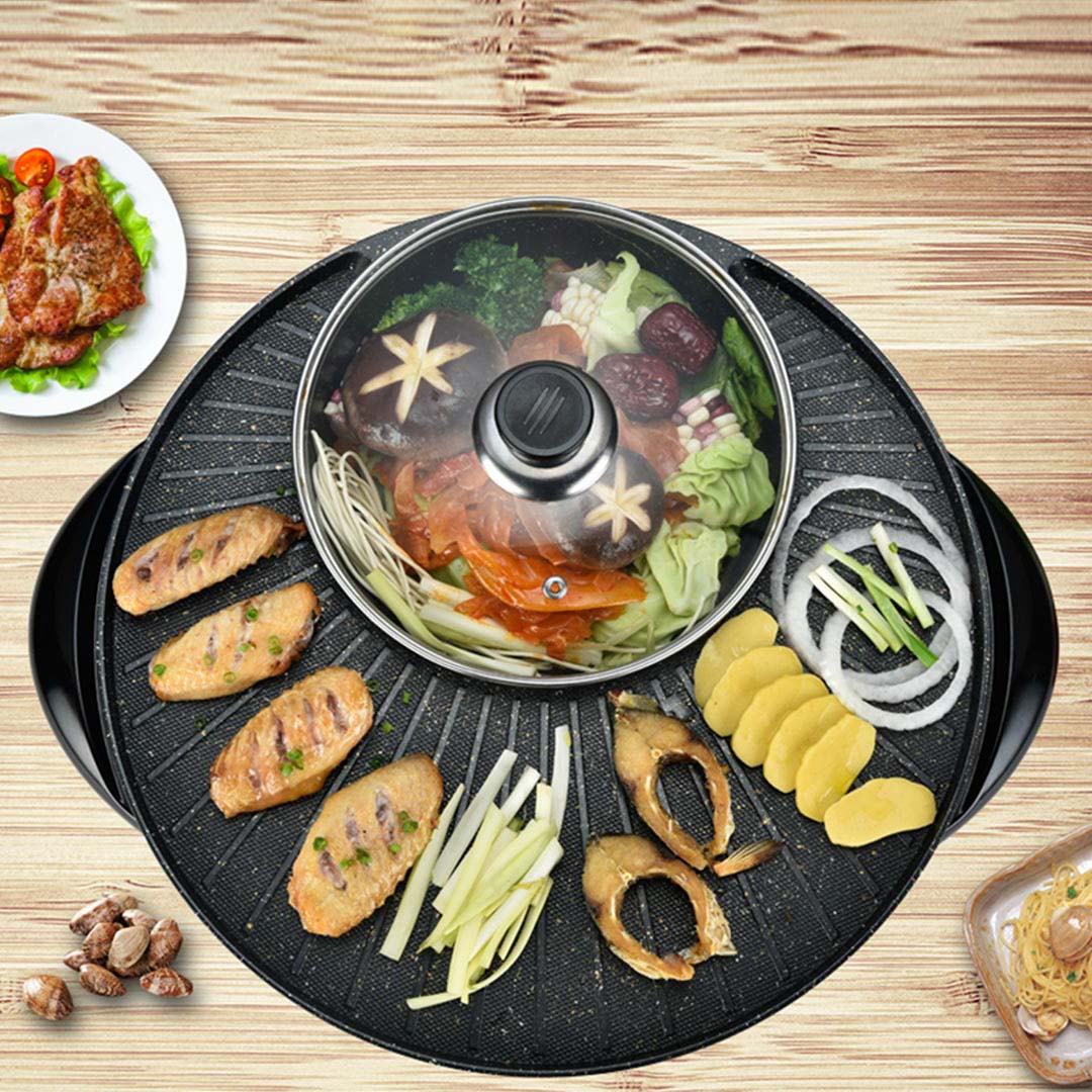 SOGA 2X 2 in 1 Electric Stone Coated Teppanyaki Grill Plate Steamboat Hotpot 3-5 Person - Cafe Supply