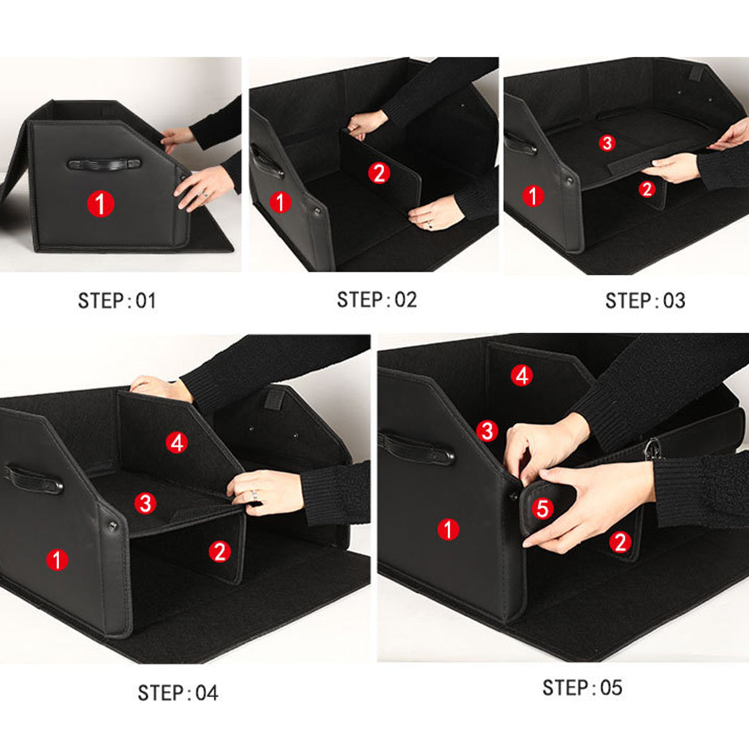 SOGA 4X 60cm Leather Car Boot Collapsible Foldable Trunk Cargo Organizer Portable Storage Box with Lock Black - Cafe Supply