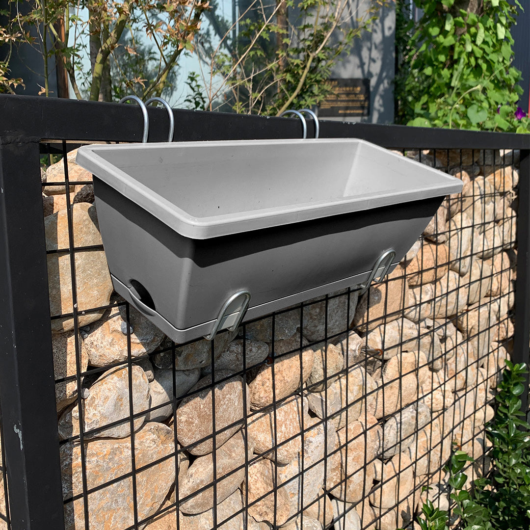 SOGA 49.5cm Gray Rectangular Planter Vegetable Herb Flower Outdoor Plastic Box with Holder Balcony Garden Decor Set of 2 - Cafe Supply