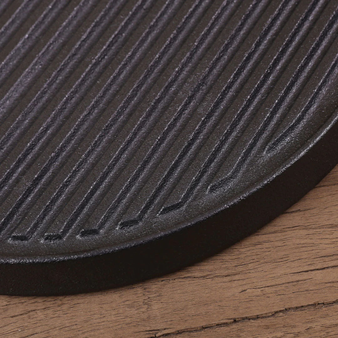 SOGA 2X 30cm Round Cast Iron Ribbed BBQ Pan Skillet Steak Sizzle Platter with Handle - Cafe Supply