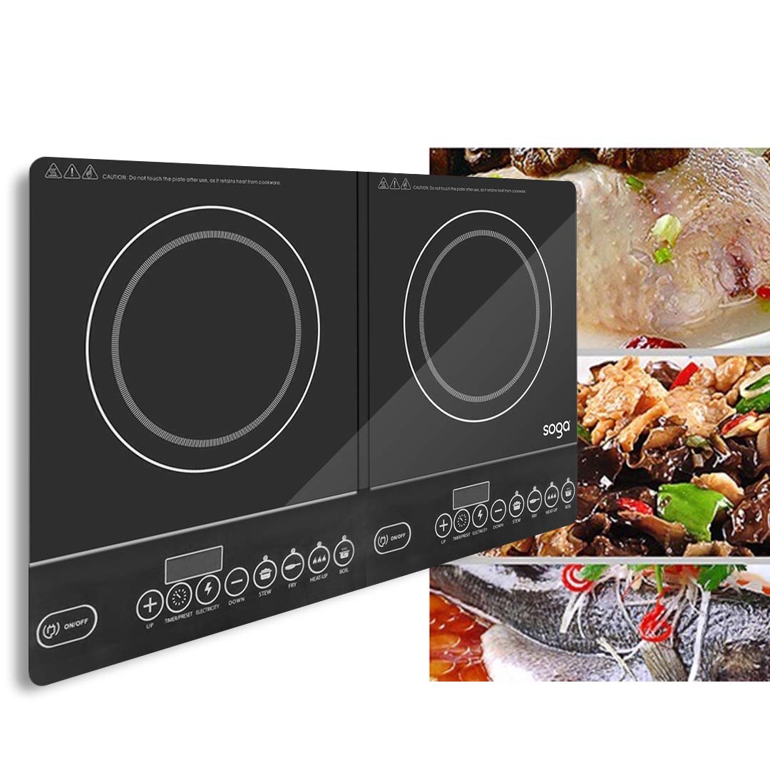 SOGA 2X Cooktop Portable Induction LED Electric Double Duo Hot Plate Burners Cooktop Stove - Cafe Supply