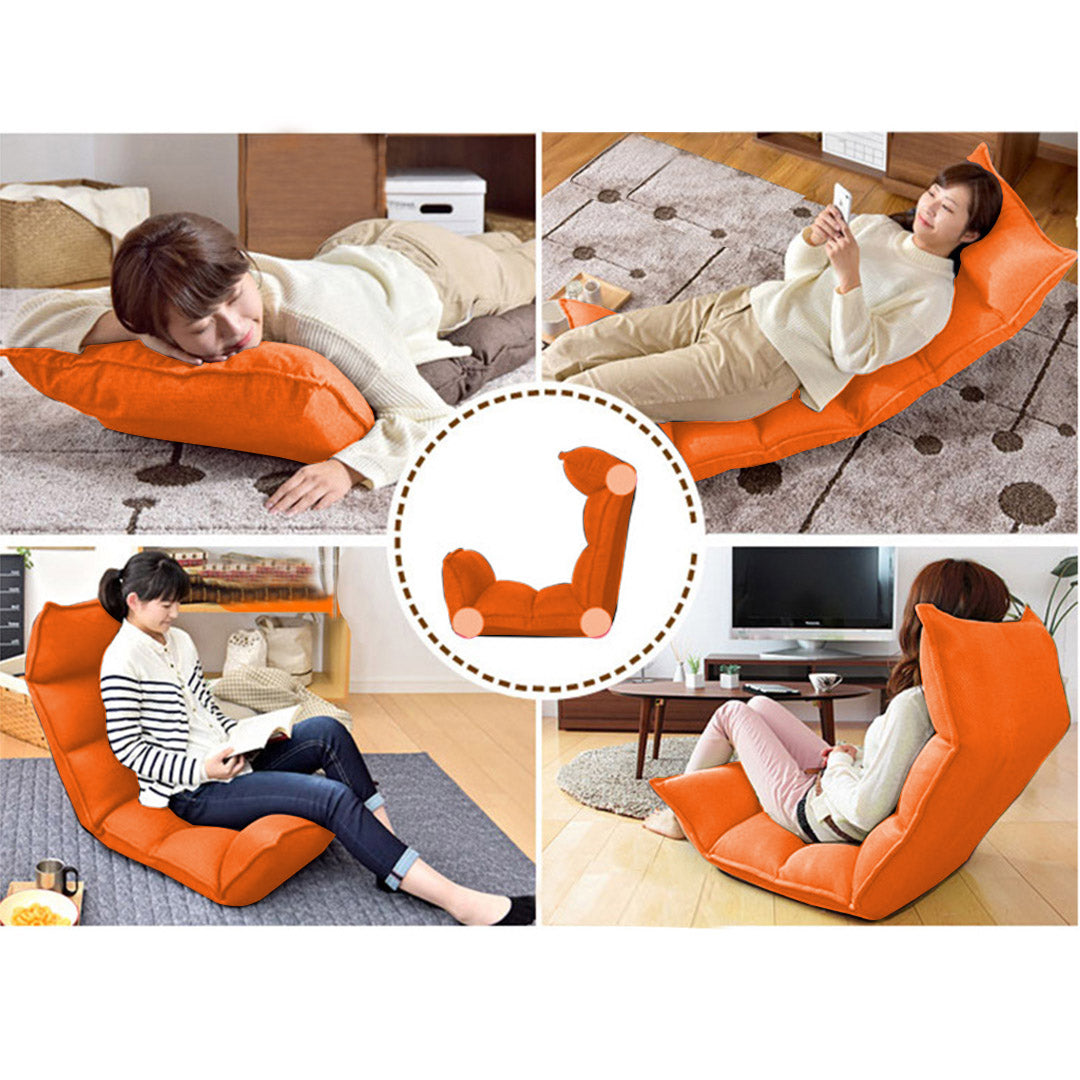 SOGA 4X Foldable Tatami Floor Sofa Bed Meditation Lounge Chair Recliner Lazy Couch Orange - Cafe Supply