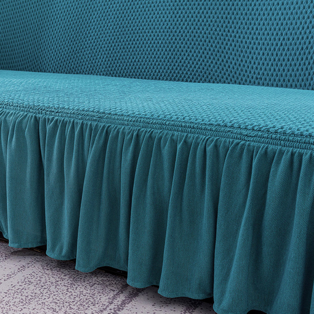 SOGA 4-Seater Blue Sofa Cover with Ruffled Skirt Couch Protector High Stretch Lounge Slipcover Home Decor - Cafe Supply