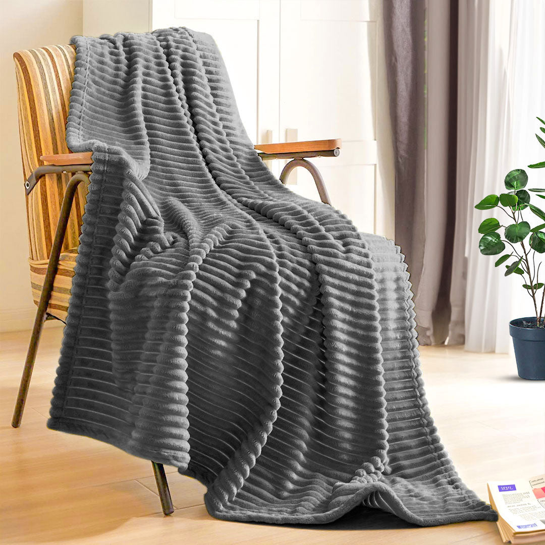 SOGA GreyThrow Blanket Warm Cozy Striped Pattern Thin Flannel Coverlet Fleece Bed Sofa Comforter - Cafe Supply
