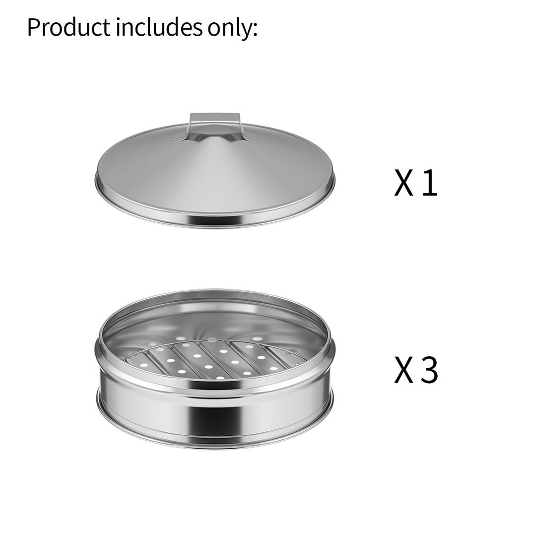 SOGA 2X 3 Tier Stainless Steel Steamers With Lid Work inside of Basket Pot Steamers 25cm - Cafe Supply