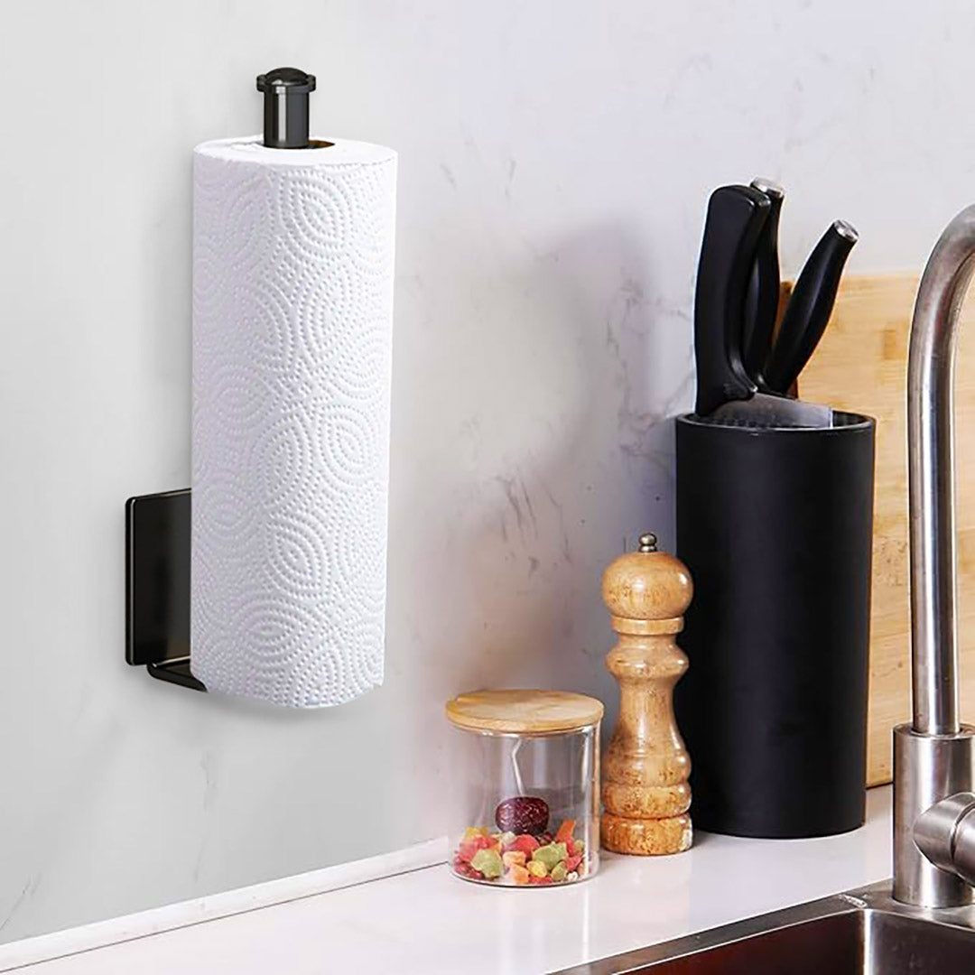 SOGA Black Wall-Mounted Kitchen Roll Holder Organiser Space Saving Rack - Cafe Supply