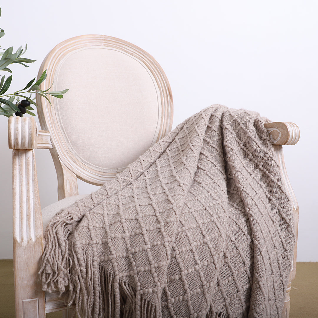 SOGA 2X Coffee Diamond Pattern Knitted Throw Blanket Warm Cozy Woven Cover Couch Bed Sofa Home Decor with Tassels - Cafe Supply