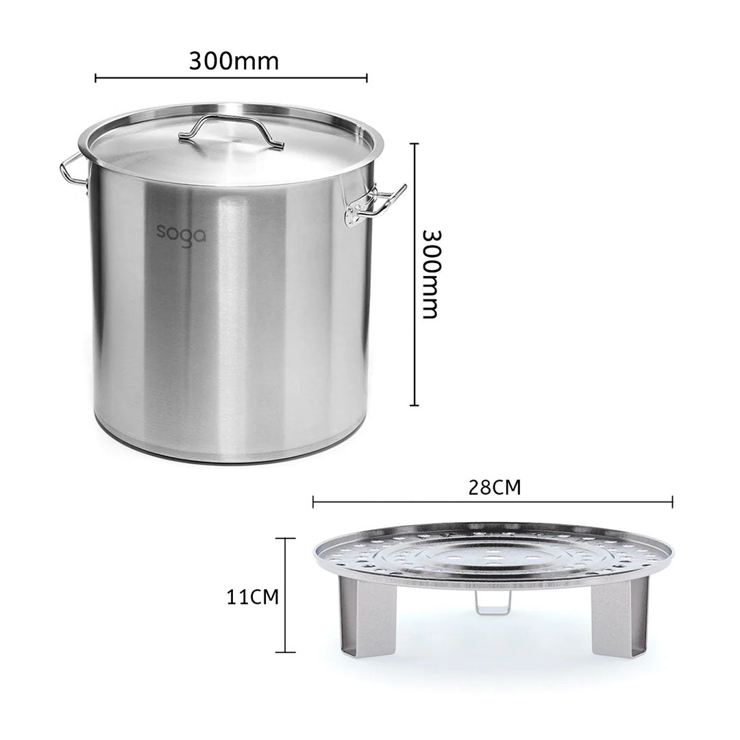 SOGA 21L Stainless Steel Stock Pot with One Steamer Rack Insert Stockpot Tray - Cafe Supply
