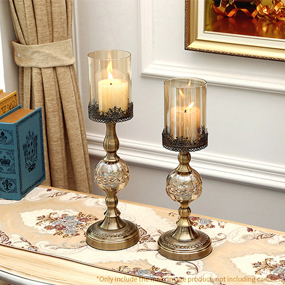 SOGA 2X 47cm Glass Candle Holder Candle Stand Glass/Metal - Cafe Supply