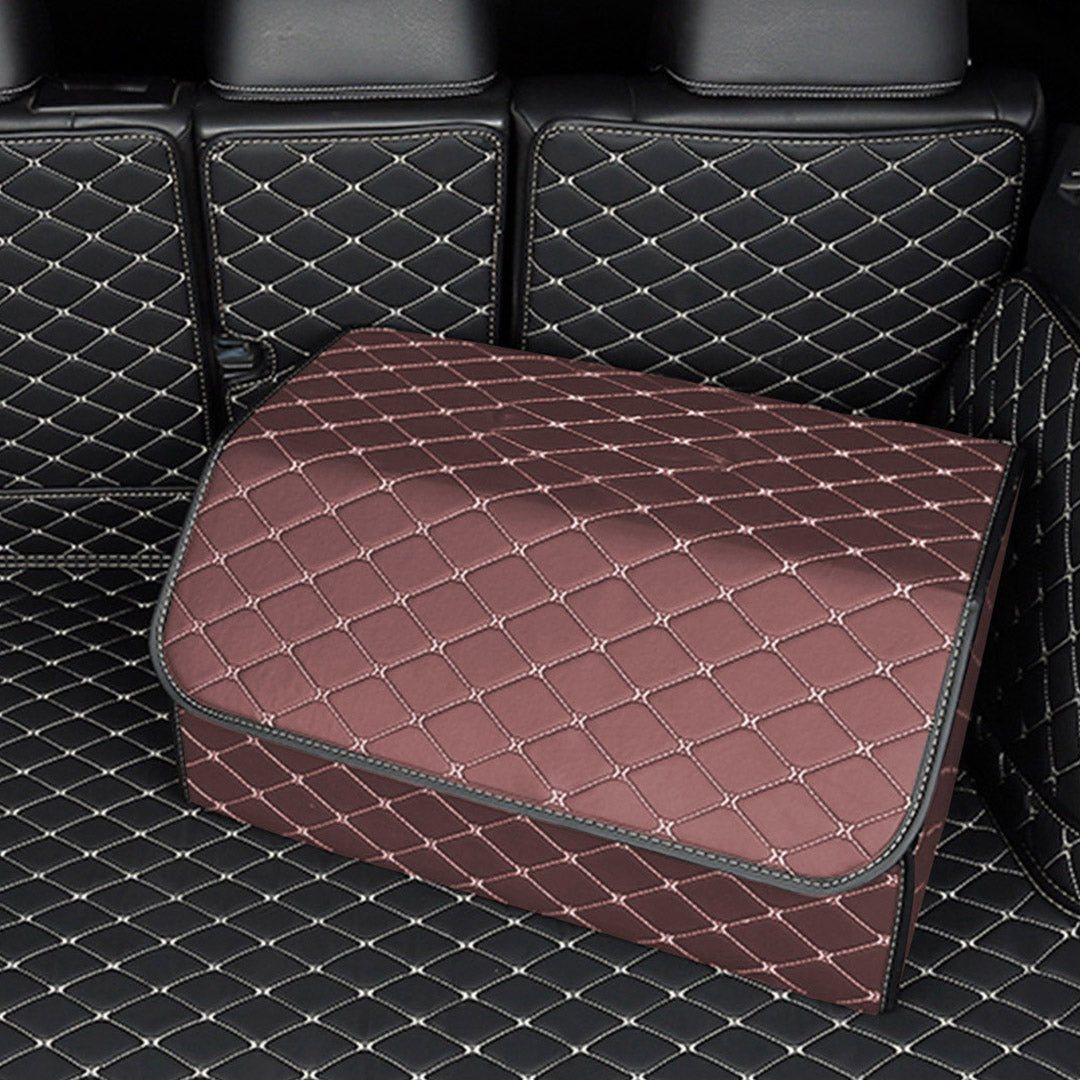 SOGA 4X Leather Car Boot Collapsible Foldable Trunk Cargo Organizer Portable Storage Box Coffee/Gold Stitch Large - Cafe Supply