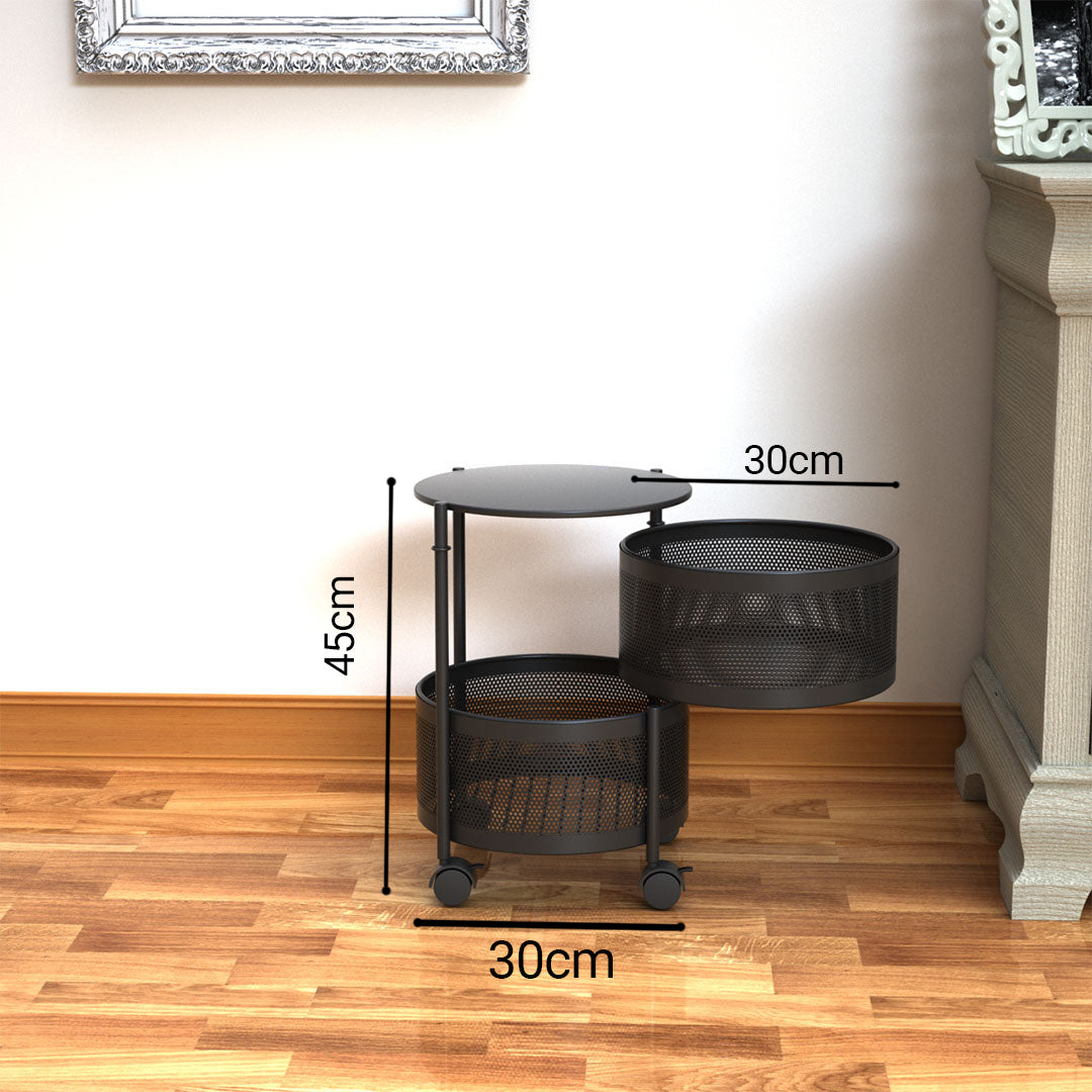 SOGA 2X 2 Tier Steel Round Rotating Kitchen Cart Multi-Functional Shelves Portable Storage Organizer with Wheels - Cafe Supply