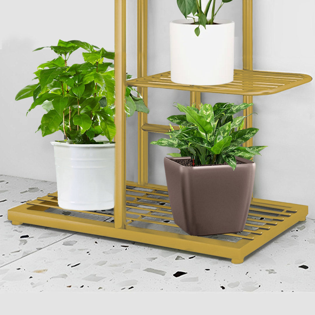SOGA 5 Tier 6 Pots Gold Metal Plant Stand Flowerpot Display Shelf Rack Indoor Home Office Decor - Cafe Supply