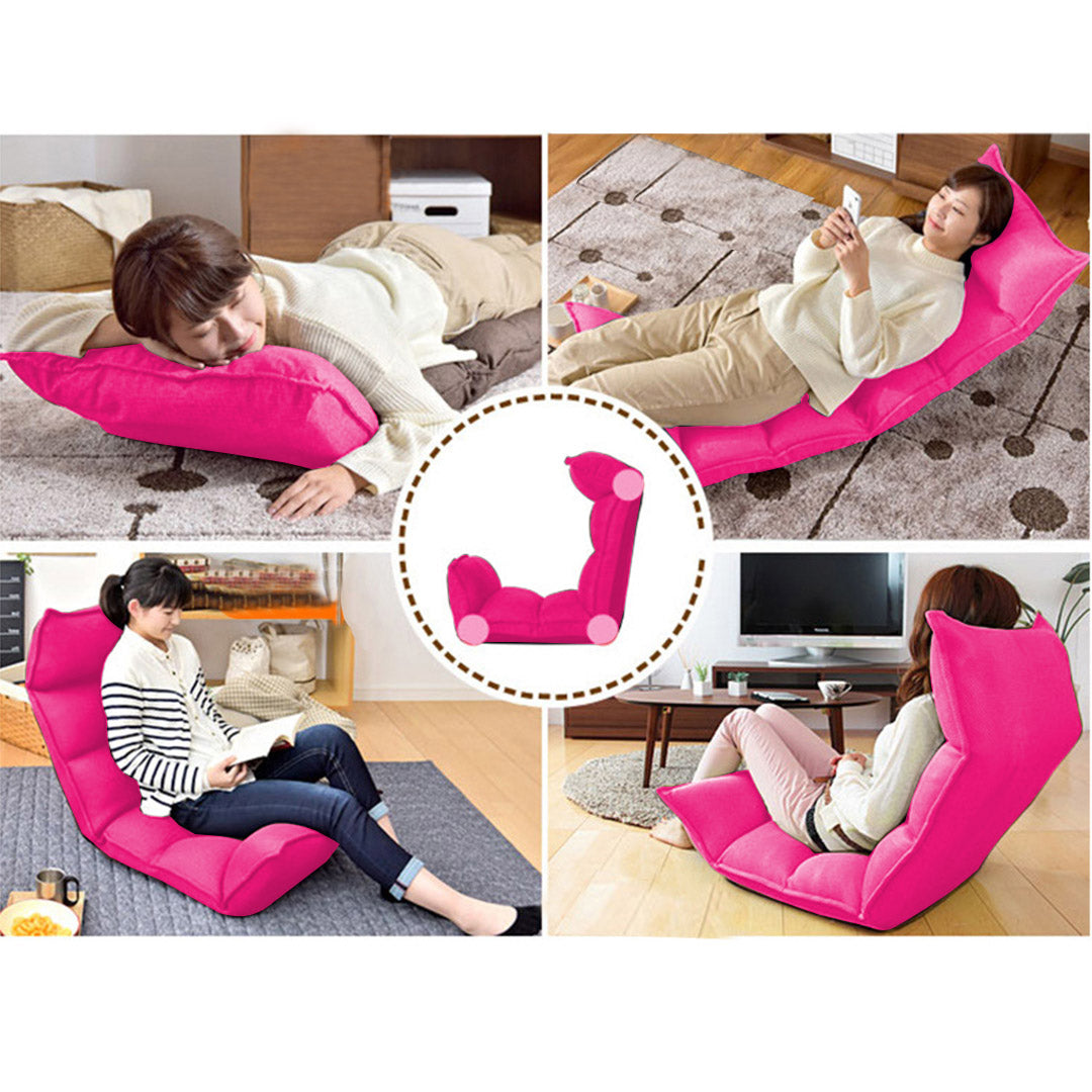 SOGA 4X Foldable Tatami Floor Sofa Bed Meditation Lounge Chair Recliner Lazy Couch Pink - Cafe Supply