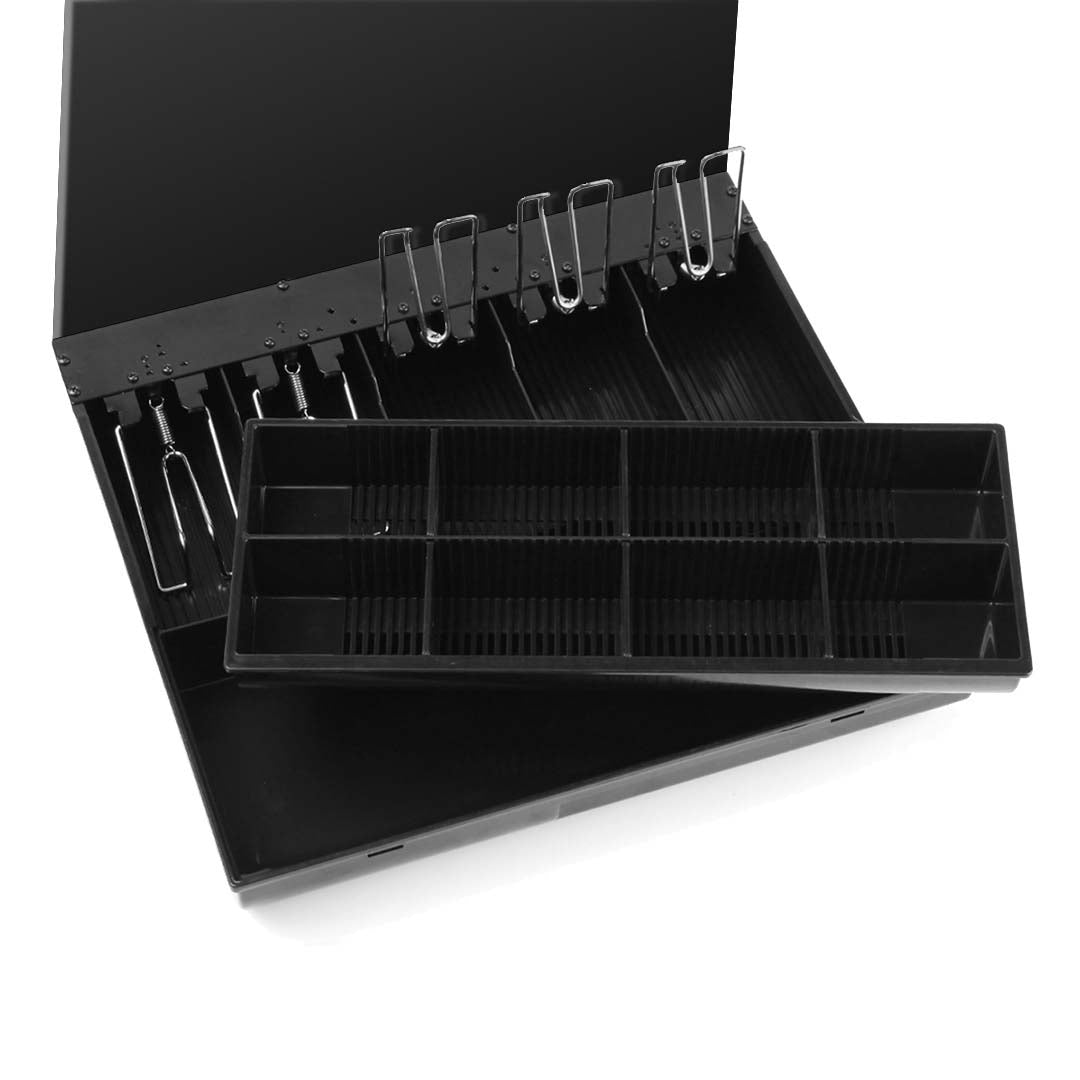SOGA 2X 4 Bills 8 Coins Cash Tray With Lockable Lid Heavy Duty Spare Cash Tray Black - Cafe Supply