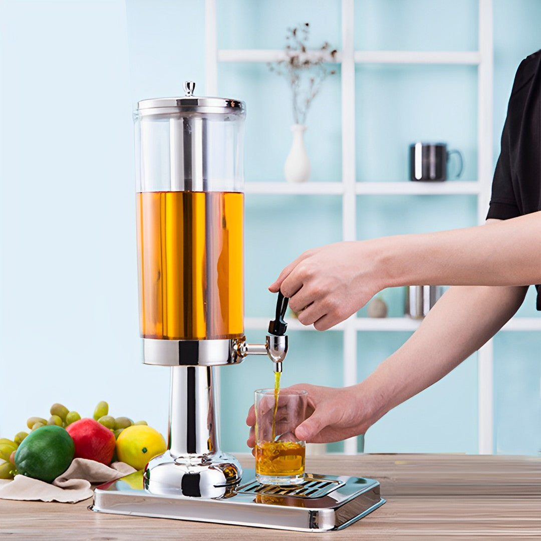 SOGA Single 3L Silver Stainless Steel Beverage Dispenser Ice Cylinder Clear Juicer Hot Cold Water Jug - Cafe Supply